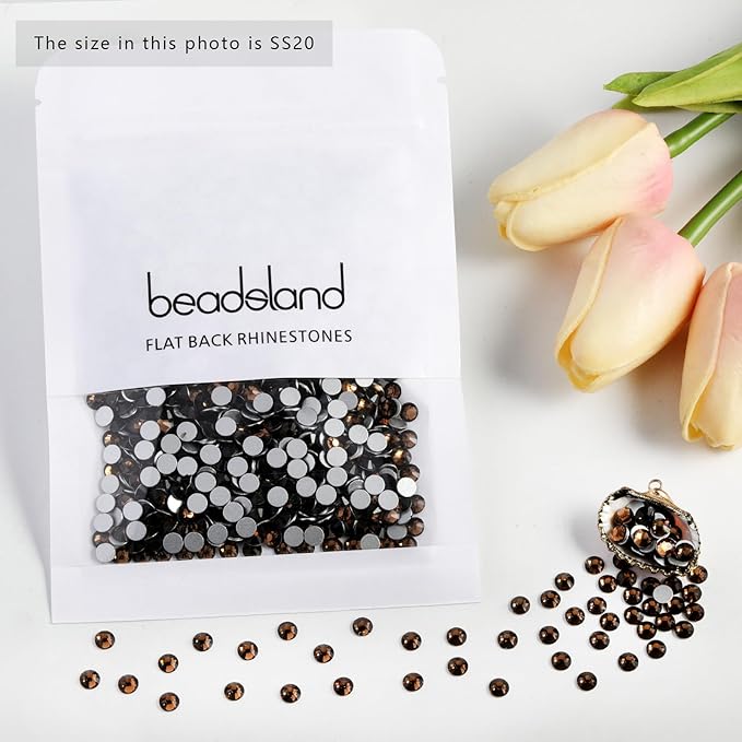 Beadsland 1440pcs Flat Back Crystal Rhinestones Round Gems for Nail Art and Craft Glue Fix, Smoked Topaz, SS20, 4.6-4.8mm
