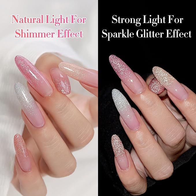 Double Rhythm 0.5 Oz Glitter Gel Polish Set of 6 Color with Display Board 15 ml Full Size Kit Shimmer Reflective Sparkle Soak Off Manicure Salon DIY at Home (Silver Nude Rose Coral Pink-T6-39)