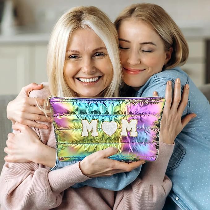 Hiroyuki 3pcs Iridescent Quilted Makeup Bag (ILOVEUMOM, rainbow)