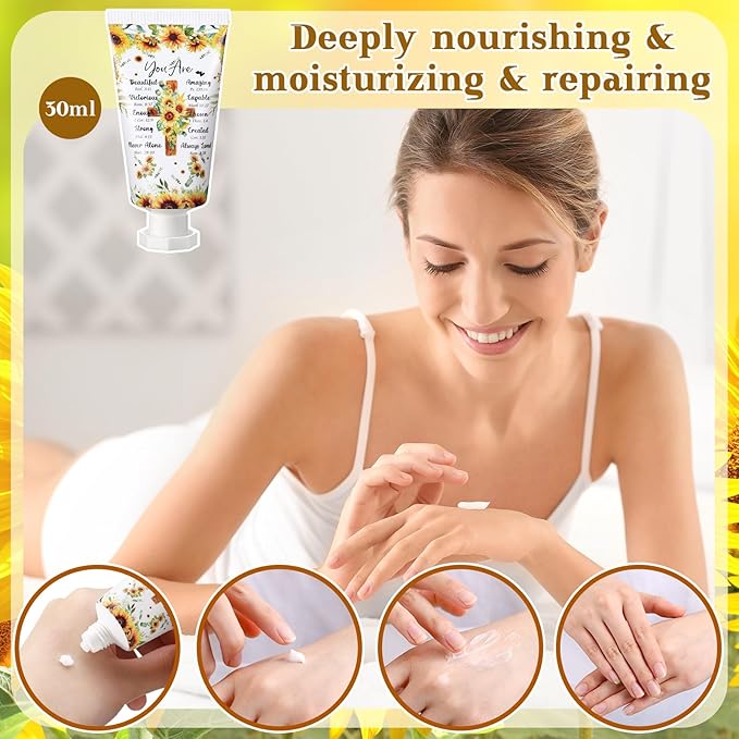 50 Pack Christian Hand Lotion Bulk Gifts for Women Mother Day Bible Mini Travel Hand Lotion Bulk for Stocking Stuffers Gifts Women Church Appreciation Teachers Coworkers(Sunflower)