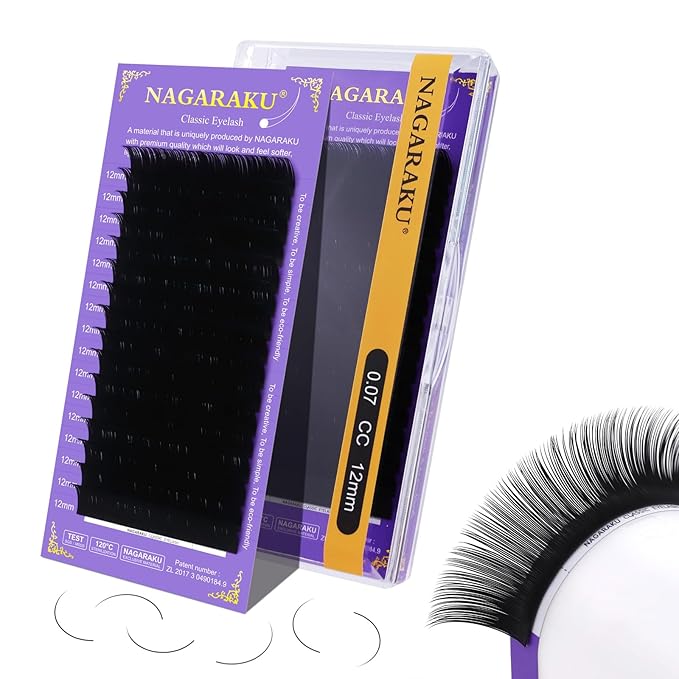 NAGARAKU Eyelash Extensions Individual Lashes Extensions Classic Lash Matte Black 16 Rows Soft Natural Matte Black Professional Beauty Salon Lash Supplies -0.07CC 12mm