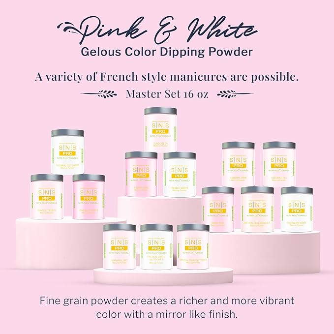 SNS Nails Dip Powder Kit, Set - Pink & White Master 14-Piece Set - Long-Lasting Acrylic Nail Color & Polish Lasts up to 14 days - Low Odor & No UV Lamp Needed - 16 Oz