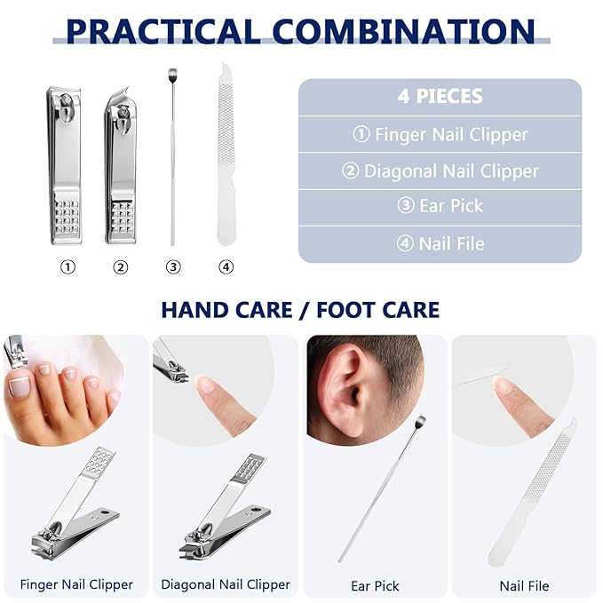 Lasnten 24 Set Manicure Set Bulk Nail Clippers Grooming Nail Kit Stainless Steel Professional Pedicure Kit Pedicure Tools with Travel Case Gifts for Men Women Personal(4 in 1,Black)