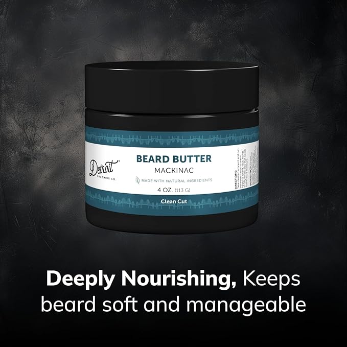 Detroit Grooming Co. Beard Butter for Men | Softens, Thickens & Hydrates with Safflower Oil & Shea Butter | Mackinac Scent, 4oz
