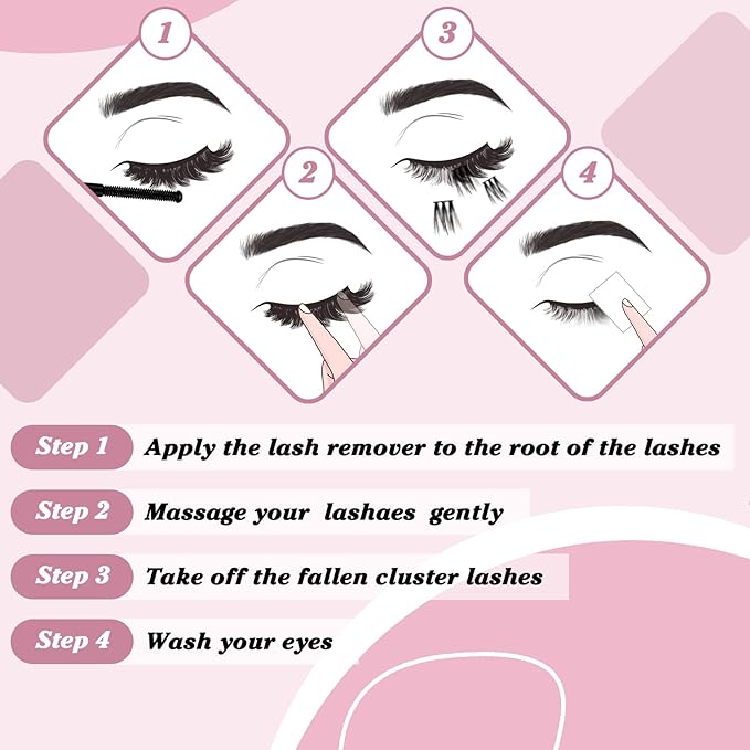 Cluster Lash Glue Remover 10 ML Lash Remover DIY Eyelash Extension Remover Eye Makeup Cleanser, Easy Removal of Cluster Eyelashes Gentle Soothing Nourishing Self-Use Oil Texture 10ML