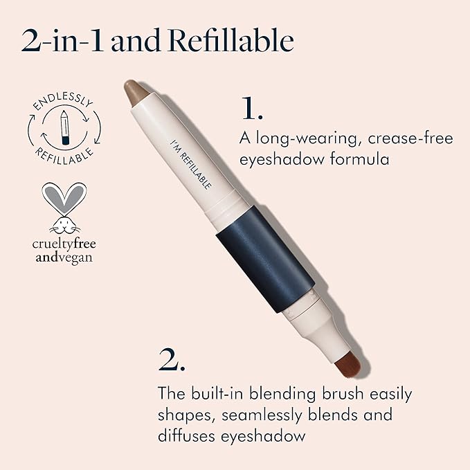TRE'STIQUE Shadow Crayon, Refillable Eyeshadow Crayon With Built-In Blending Brush, Sustainable Shadow Makeup, Clean Beauty Eyeshadow