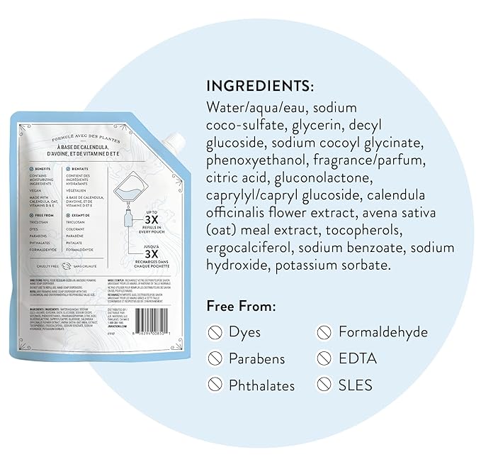 J.R. Watkins Foaming Hand Soap Refill, Moisturizing Foam Hand Wash, All Natural, Alcohol-Free, Cruelty-Free, USA Made, Ocean Breeze, 28 fl oz, 3 Pack