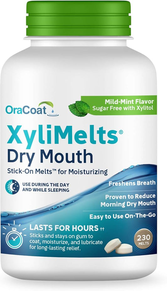 Oracoat XyliMelts for Dry Mouth Night Time or Day - Moisturizing Dry Mouth Adhering Discs, Sugar Free with Xylitol, 230 Count, Mint Flavor, 8-Hour Relief