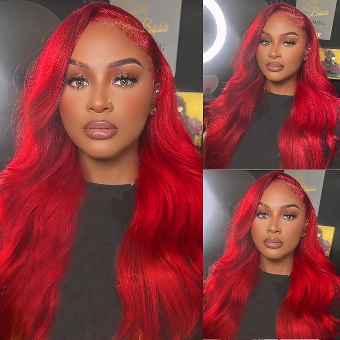 26 Inch Red Human Hair Wig Red 13x4 HD Lace Front Wigs Human Hair Pre Plucked Body Wave Human Hair Wig Color Wigs Human Hair 200 Density Red Lace Frontal Wigs Human Hair Red Wig Human Hair