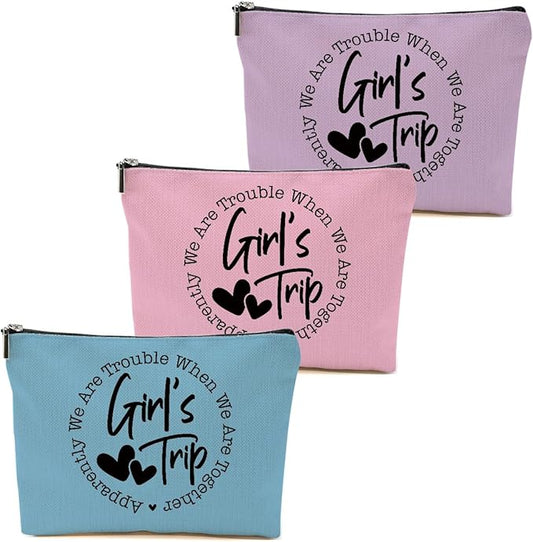 3Pcs Girls Trip Gifts Favors, 2025 Girls Weekend Gifts Makeup Bag, Vegas Gifts Weekend Bag Vacation Cosmetic Bag, Friendship Gifts for Women Friend BFF, Graduation Wedding Gifts Toiletry Bag