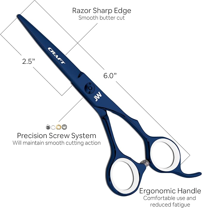 JW Shears Professional Hairdressing Shear, Thinner, Razor and Case Set (6.0" Blue)