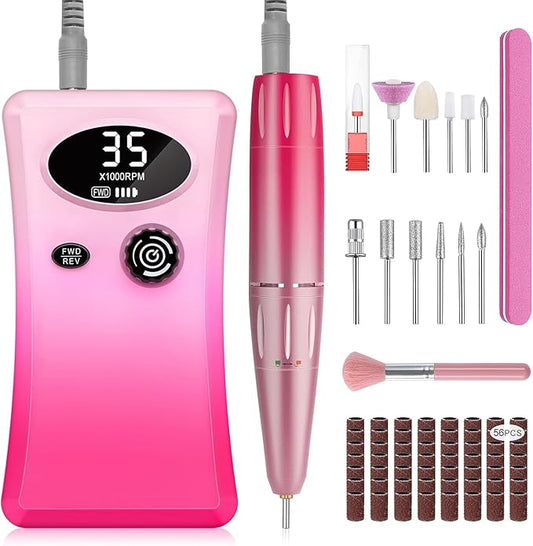 Electric Nail Drill, Urbuti 35000RPM Professional Nail Drill Machine, Portable Rechargeable File Machine Set for Acrylic Gel Nails, Manicure Pedicure Tools for Home and Salon Use(Colorful)