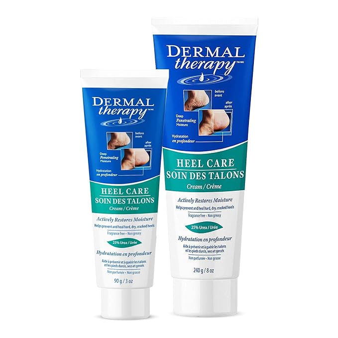 Dermal Therapy Heel Care Cream - Moisturizing Treatment that Repairs and Heals Dry, Rough, Cracked Heels and Feet | 25% Urea and 6% Alpha Hydroxy Acids (3oz+8oz Bundle)
