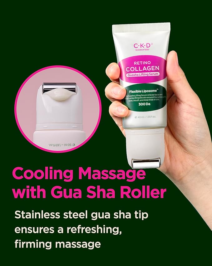 CKD Gua Sha Face Serum - Retinol Collagen Lifting Serum for Firming, Tightening, and Instant Face Lifting. Wrinkle Reduction with Massage Roller. Korean Skin Care. 1.35 fl oz