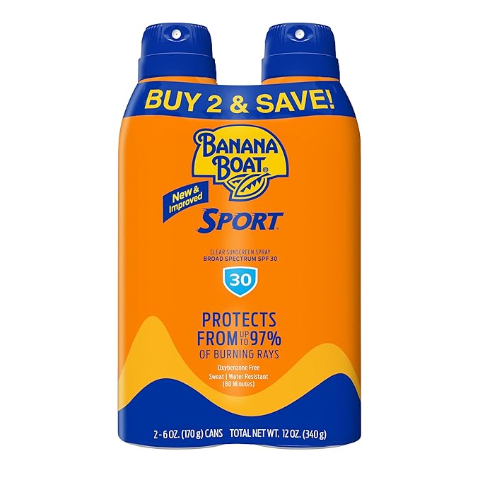 Banana Boat Sport Ultra SPF 30 Sunscreen Spray Twin Pack | Banana Boat Sunscreen Spray SPF 30, Spray On Sunscreen, Water Resistant Sunscreen, Oxybenzone Free Sunscreen Pack, 6oz each