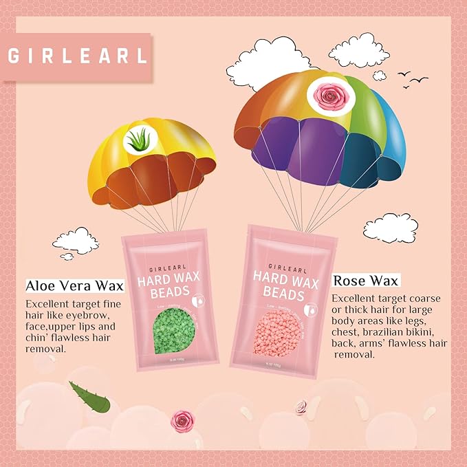 Waxing Kit for Women and Men, GIRLEARLE Wax Warmer Hair Removal at Home with Beads, Multiple Formulas Target Different Types of Sensitive Skin Body, Brazilian Bikini, Eyebrow, Facial