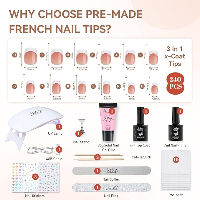 240Pcs French Gel Nail Tips, Brown Extra Short Square Pre-applied Tips, No File Fake Nails, Solid Gel Glue, 30g