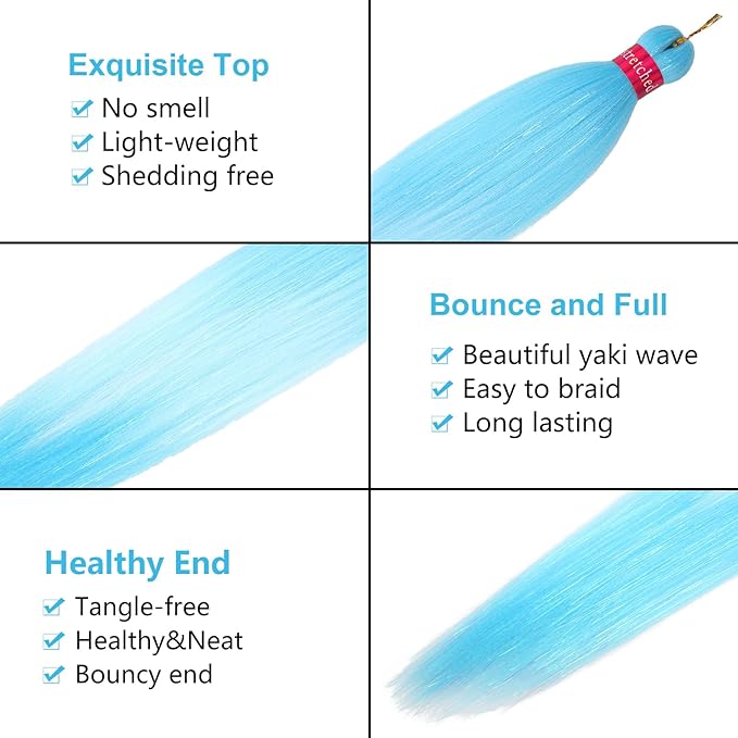 Upgraded Braiding Hair Extension Mix Tinsel, Pre Stretched Braiding Hair for Braiding Twist Braids Itch Free Hot Water Setting Yaki Straight Hair