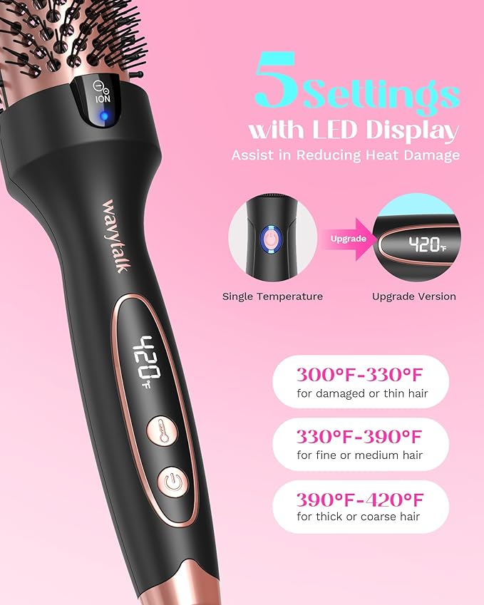 Wavytalk Blowout Boost Thermal Brush, 1.5 inch Heated Round Brush for Blowout Look, Dual Voltage, Ceramic Tourmaline, Ionic Technology, 5 Temperature Settings