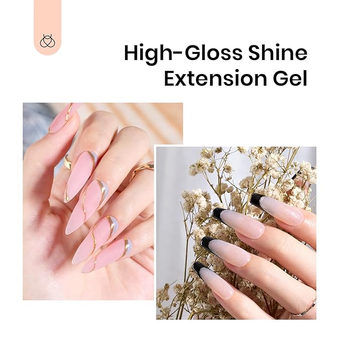 Beetles Poly Extension Gel Nail Kit, 4 Colors Nude Pink Neutral With Base Top Coat Manicure Enhancement All In One Poly Nail Gel Kit