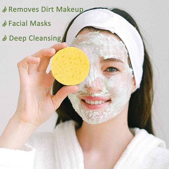 Beieverluck 300 Count Compressed Facial Sponges for Cleansing Natural Cellulose Disposable Face Sponge Spa Sponge for Face Cleansing Exfoliating Makeup or Mask Removal, Yellow