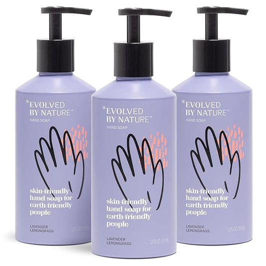 Evolved By Nature Liquid Hand Soap, 12 Oz (Pack of 3), Lavender Lemongrass, Biodegradable Formula