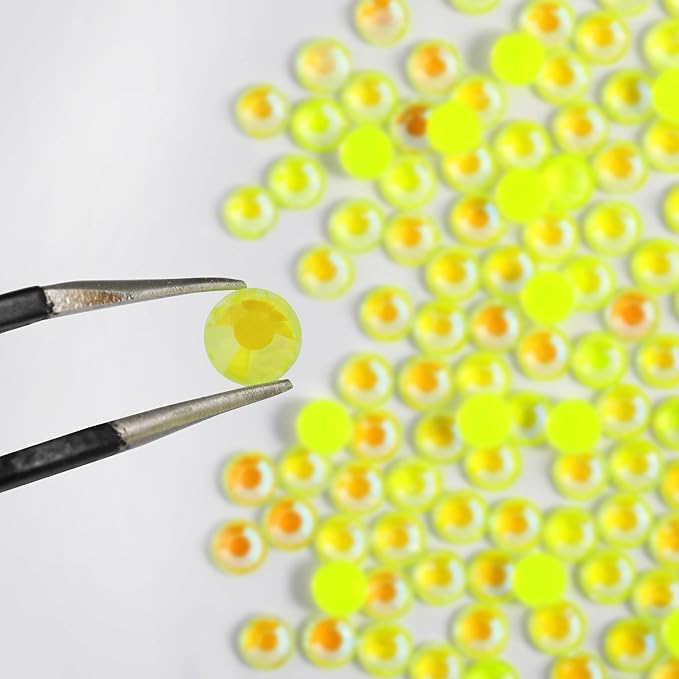 Beadsland 288pcs Flat Back Crystal Rhinestones Round Gems for Nail Art and Craft Glue Fix, Luminous Yellow, SS30, 6.3-6.5mm