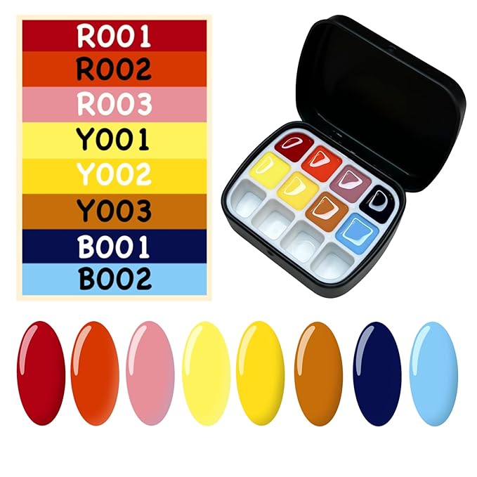 Advanced Painting Gel for Nail Art,8 colour kit with 2 palette(12 divsions),Non wipe,Manicure Professional Nail Salon DIY at Home Gift (B)