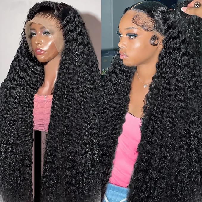 13x4 Deep Wave Lace Front Wigs Human Hair HD Transparent Deep Curly Lace Front Wigs Human Hair 180 Density Frontal Glueless Wigs for Women Human Hair Pre Plucked with Baby Hair 34Inch