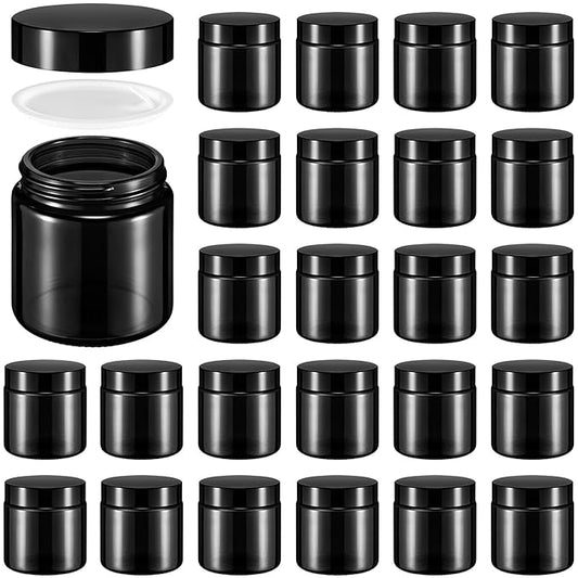 Norme 24 Pcs 4 oz Glass Jars with Lids Leakproof Round Airtight Empty Cosmetic Jars with Inner Liners Lid for Storing Lotions Powder Ointments Candle Making (Black)