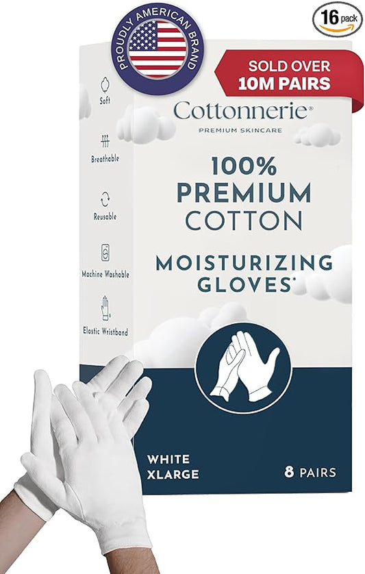 Cotton Gloves for Dry Hands Sleeping, Moisturizing Gloves Overnight, Hand Moisturizer Gloves, Moisture Gloves for Dry Hands Overnight, Sleeping Gloves, Eczema Gloves, XLarge 8 Pair