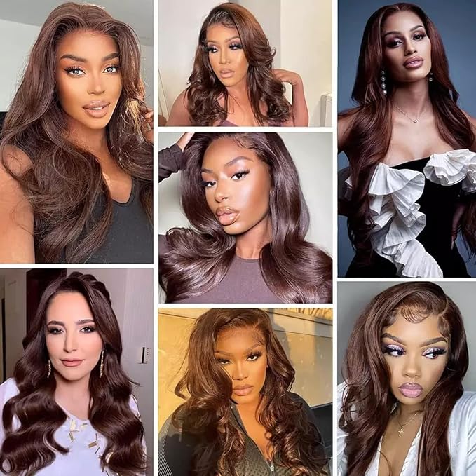 26 Inch Chocolate brown Lace Front Wig Human Hair 13x6 HD Transparent Body Wave Lace Front Wigs Human Hair Pre Plucked Glueless Frontal Brown Wig Human Hair 200% Density Colored #4 Human Hair Wigs