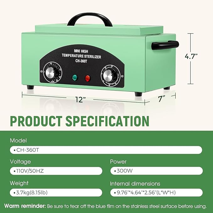 High Temperature Metal Cleaning Box,Misforu 2L Dry Heat Cabinet High Temp with Stainless Tray Timer and Handle for Nail Art Tool Salon Hairdressing Tool Earrings 300W