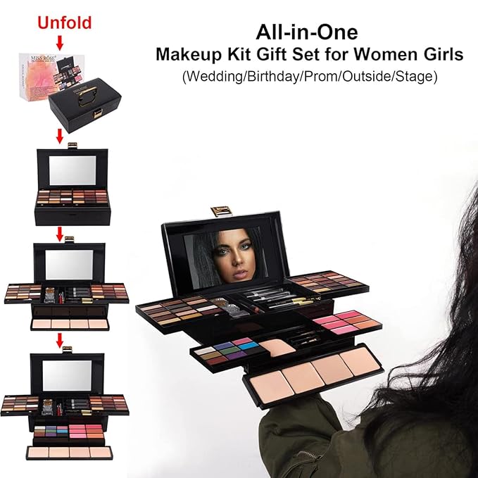 58 colors Professional Makeup Kit for Women, All In One Full Makeup Gift Set for Women Girls Beginner with Eye Shadow Blush, Lipstick, Compact Powder, Mascara, Eyeliner, Lip Liner, Eyebrow Pencil,