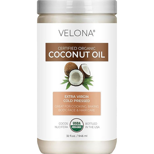 Velona USDA Certified Organic Coconut Oil Extra Virgin - 32 fl oz | Food and Cosmetic Grade | in jar | Extra Virgin, Cold Pressed