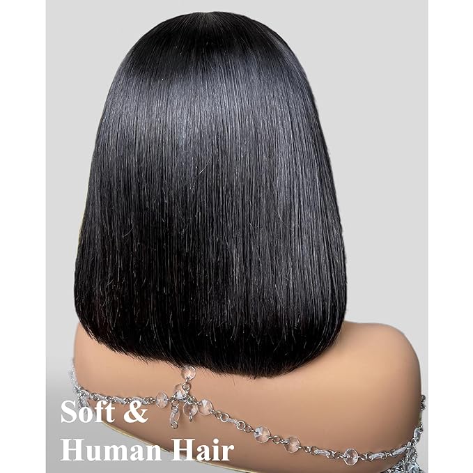 Arabella Hair 12inch 6x6 Bob Wig Human Hair Real 210% Density Ready to Go Glueless Wig 12a Straight Bob Wigs Human Hair Pre Cut Lace Pre Bleached Tiny Knots (12inch, 6x6 Glueless Bob)
