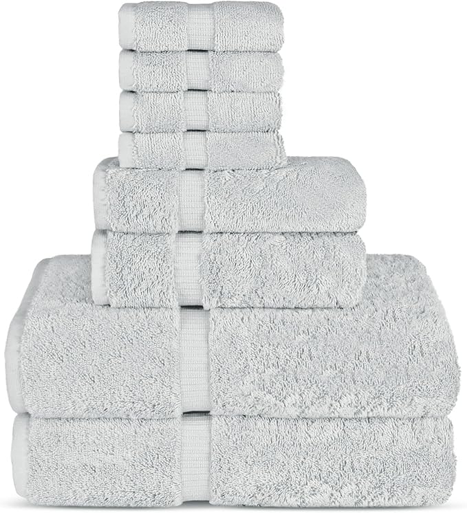 Chakir Turkish Linens Premium Cotton Absorbent Turkish Towels (8-Piece Towel Set, Silver)