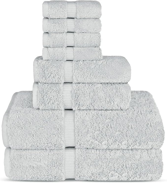 Chakir Turkish Linens Premium Cotton Absorbent Turkish Towels (8-Piece Towel Set, Silver)