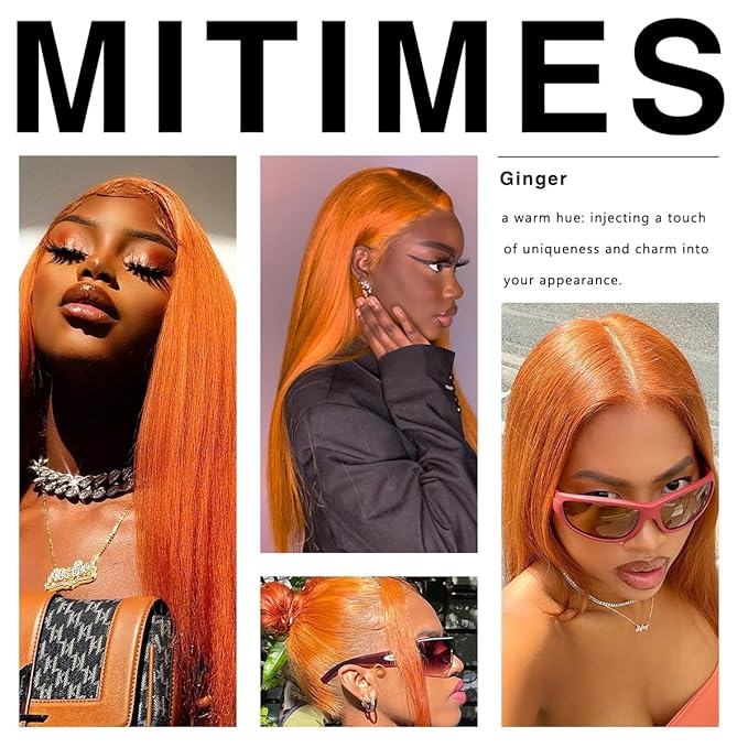 13x6 Ginger Orange Lace Front Wig Pre Plucked HD Synthetic Long Straight Lace Front Wigs 180 Density Yaki Glueless Ginger Lace Front Wig 32inch