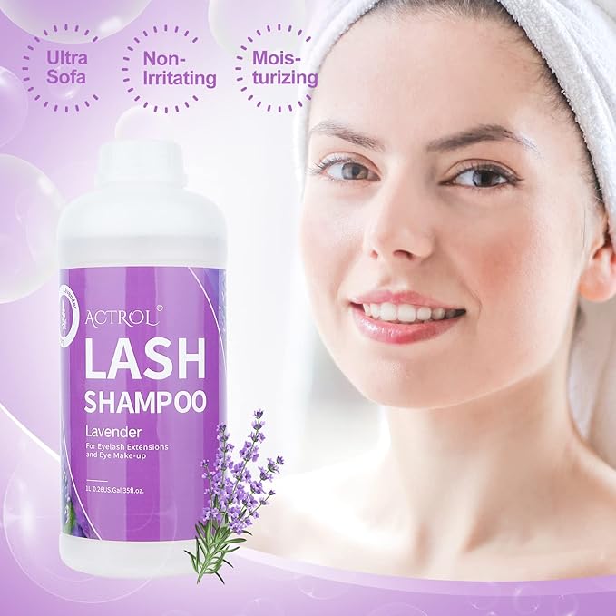Eyelash Extension Cleanser Lavender 1L Natural Lash Extension Shampoo Professional Eyelid Foaming Cleanser Paraben & Sulfate Free Non-lrritating with Salon and Home Care