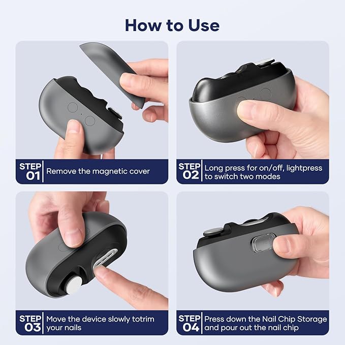 Electric Nail Clipper with USB Charging: Acina 2025 Upgraded Automatic Nail Clippers with Led Light - USB Rechargeable Safety Fingernail Trimmer for Baby Seniors Kids Adults (Black, Large)