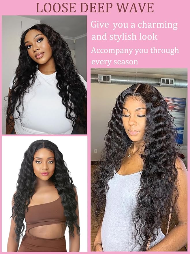 30 Inch 3 Bundles Human Hair Long Loose Deep Wave Weave Bundles 100% Unprocessed Brazilian Wavy Bundles Human Hair Raw Virgin Hair Natural Color for Women（30 30 30 Inch）