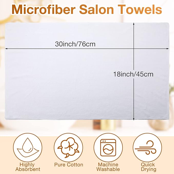 Newwiee 72 Pack Microfiber Bleach Proof Towels Bulk for Salon 18 x 30 Inch Dry Lint Free Hair Drying Hand Towels for Hair, Gym, Bath, Spa, Shaving, Barber(White)