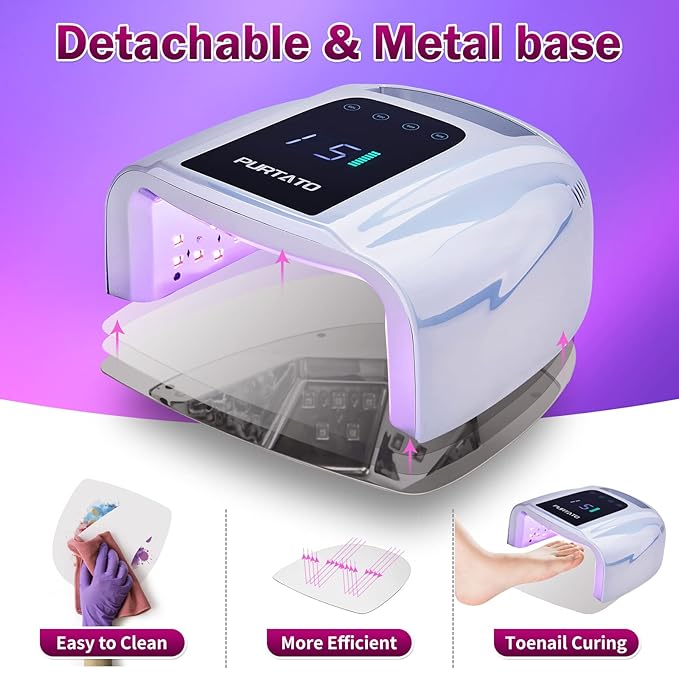 Professional Rechargeable 96W UV LED Portable Cordless UV Light for Nail Lamp Machine with Removable Stainless Steel Bottom,4 Timer Setting and Smart Sensor Nail Dryer (Plating Silver)