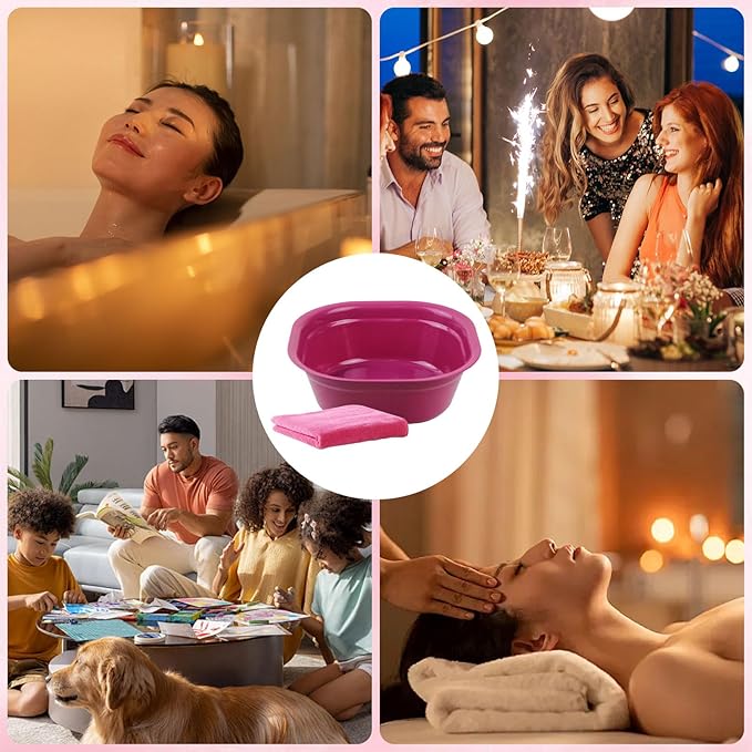 Haploon 12 Pcs Foot Spa Kit for Spa Party,12 x 12 x 4.3 Inch Foot Tub and 14 x 30 Inch Pink Bath Towels Spa Party Accessory Set for Sleepover Parties Supplies（Pink）