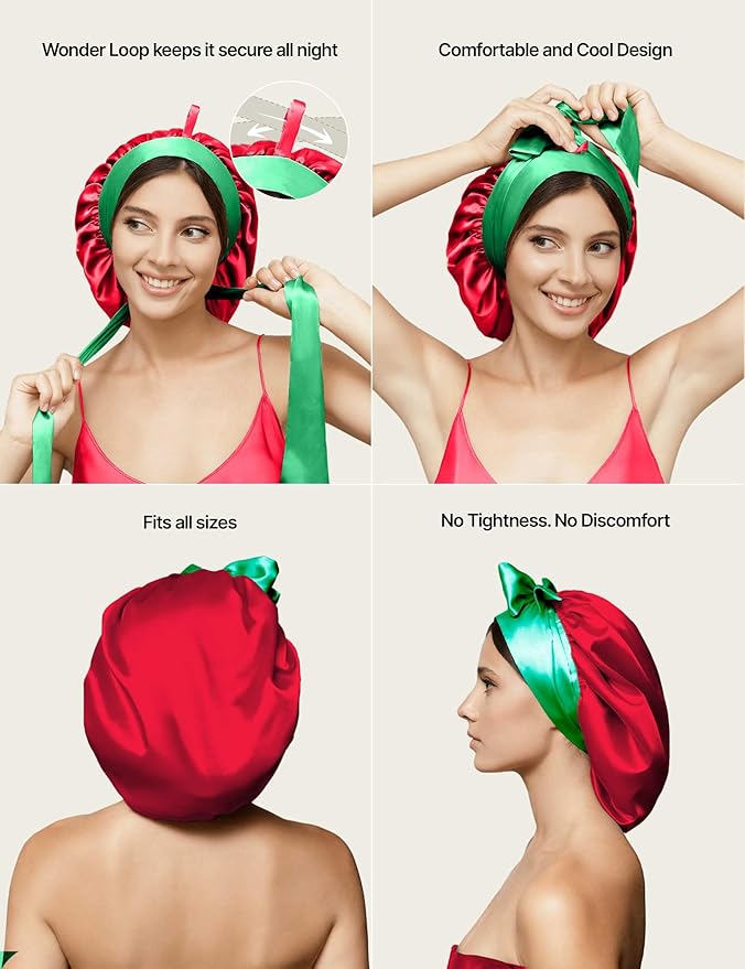 100% Mulberry Silk Bonnet for Sleeping Women with Curly Hair – Alternative to Double Layer Satin Bonnet with Tie Band – Mothers Day Gifts Silk Hair Wrap for Sleep with Wonder Loop