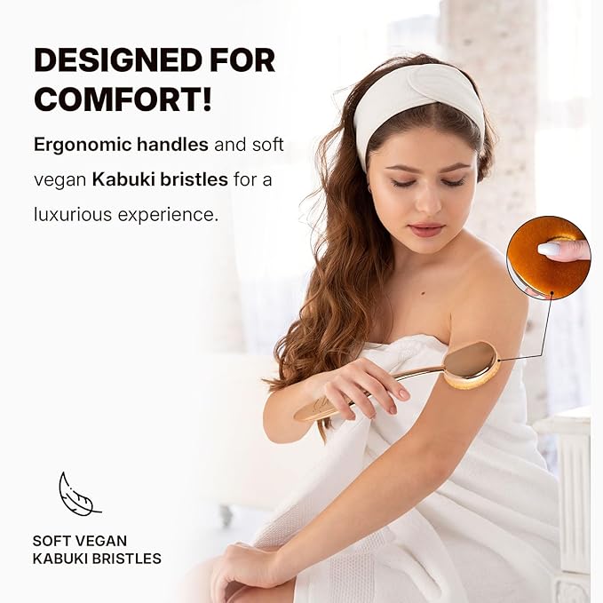 Self-Tan Back Applicator - Self Tanner Brush for Back - Body and Face Kabuki Brush Applicator for Fake Tan, Lotion, Makeup, and Sunscreen, Back Brush Applicator for Sunless Tanner and cream
