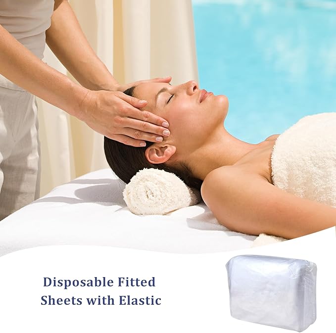 50PCS Disposable Fitted Massage Table Sheets, Heavy Duty Elastic Disposable Bed Cover, Breathable Disposable Fitted Sheets for Spa White Non Woven Fabric 36 x 85 Inch