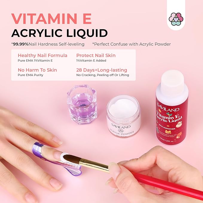 SAVILAND Christmas Acrylic Nail Kit Gift Set: Clear White Pink Acrylic Powder with Nail Drill 50ml Liquid 6 Color Winter Spring Gel Nail Polish Brush for Extension Carving