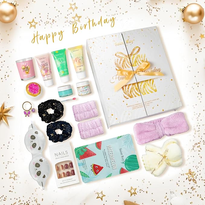 Mother's Day Gifts Birthday Gifts for Women Happy Birthday Surprise Box, 15pcs Luxury Spa Gifts, Gift Box for Teen Girls Unique with Hand Cream, Diy Nails Set, Skin Care Gift Sets for Women, Daughter